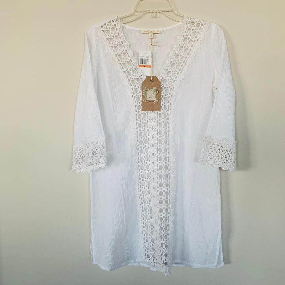 - Flint & Moss Adorable White Crochet Tunic Cover Up - Picture 3 of 6
